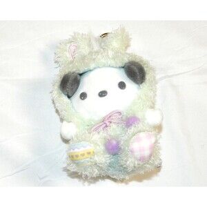 Sanrio Original Pochacco Plush Toy w/ Green Easter Bunny Outfit 4" Gold Keychain